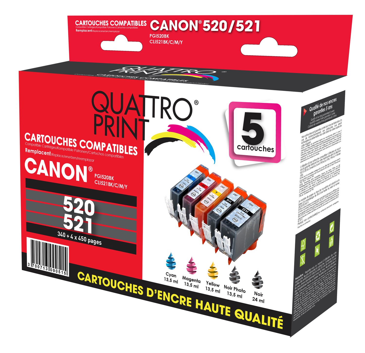 ✓ Pack 4 cartouches compatibles CANON PGI-2500XL couleur pack en stock -  123CONSOMMABLES