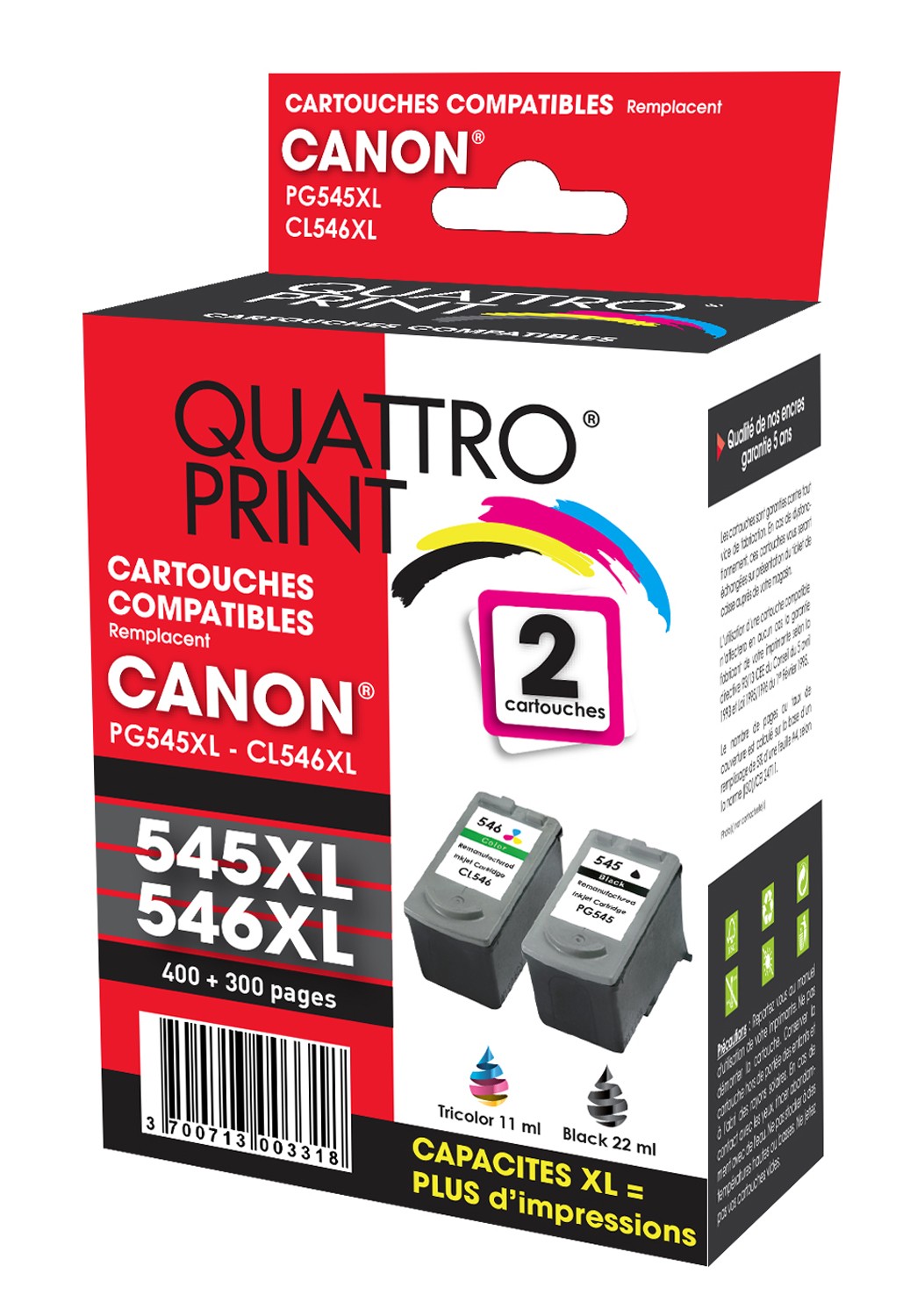 Pack de 2 Cartouches Compatibles Canon PG-545 / CL-546