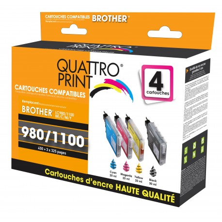 Pack 4 cartouches Quattro Print compatible Brother LC-980 / LC-1100