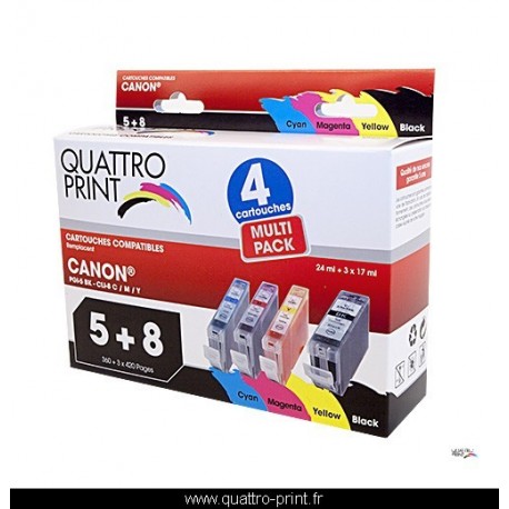 Pack 4 cartouches Quattro Print compatible Canon PGI-5 / CLI-8M / CLI-8Y / CLI-8C