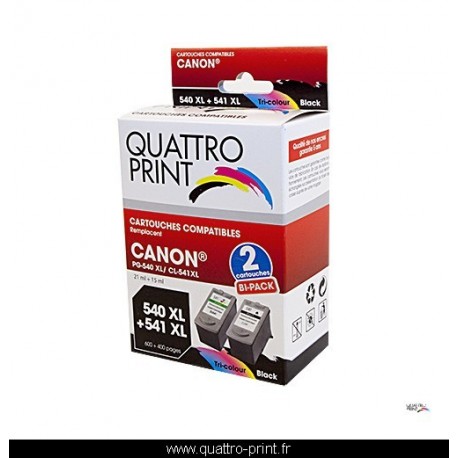 Pack 2 cartouches d'encre Quattro Print compatible Canon PG-540 XL / CL-541 XL