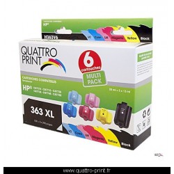 Pack 6 cartouches Quattro Print compatible HP 363XL