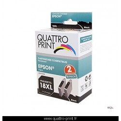 Pack 2 cartouches Quattro Print noire compatible Epson T1811 (Paquerette)